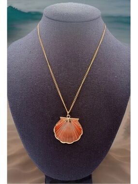 Vintage Goldtone Dipped Shell Red Brown Striped Tones Goldtone 18” Chain